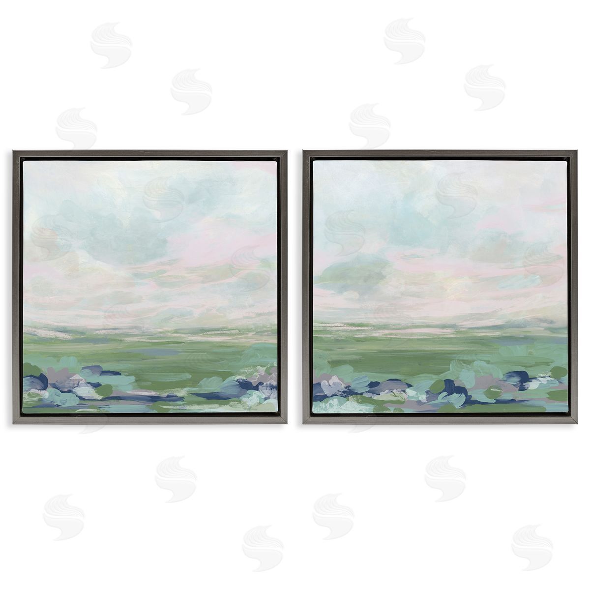 Abstract Gradient Landscapes Grey Floating Frame Canvas Wall Art, Home Decor by June Erica Vess