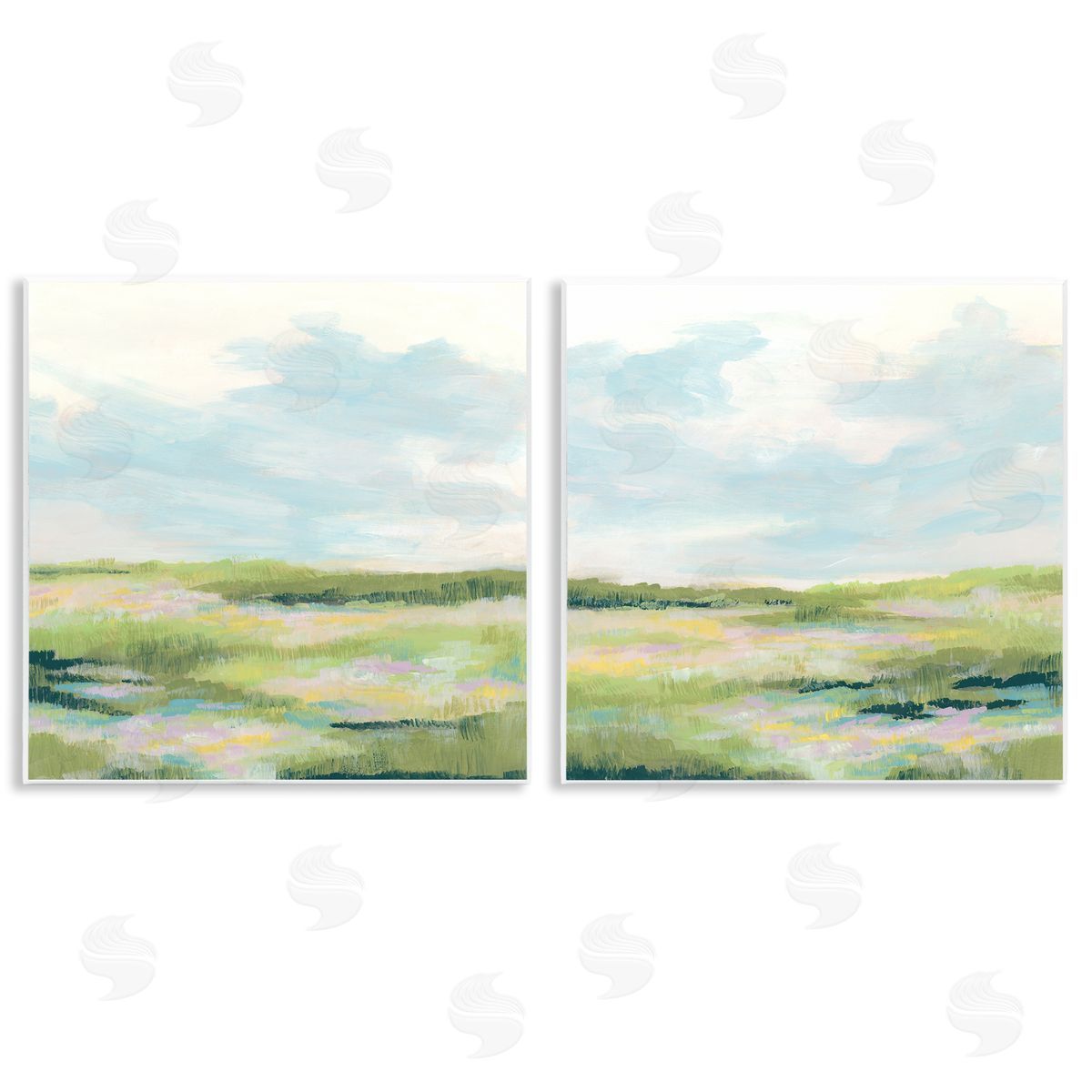 Pastel Meadow under Blue Sky Wood Plaque Wall Art, Home Decor by June Erica Vess