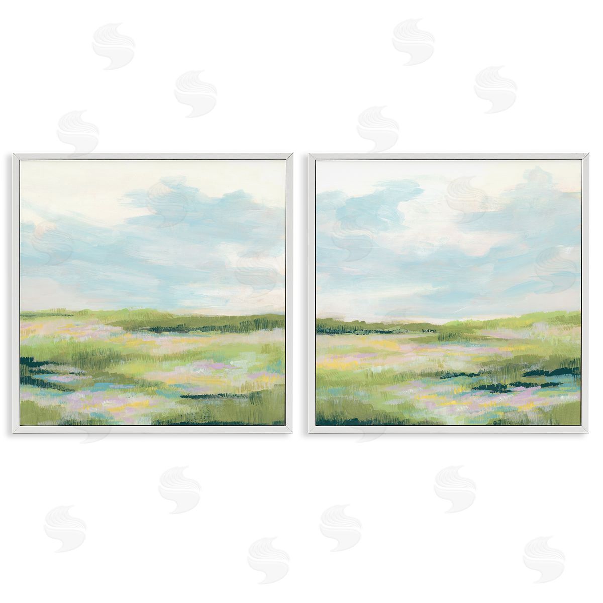 Pastel Meadow under Blue Sky White Frame Print Wall Art, Home Decor by June Erica Vess