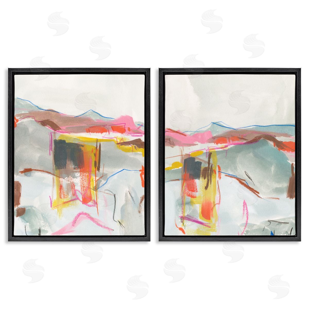 Restless Soft Mountain Abstract Black Floating Frame Canvas Wall Art, Home Decor by Melissa Wang