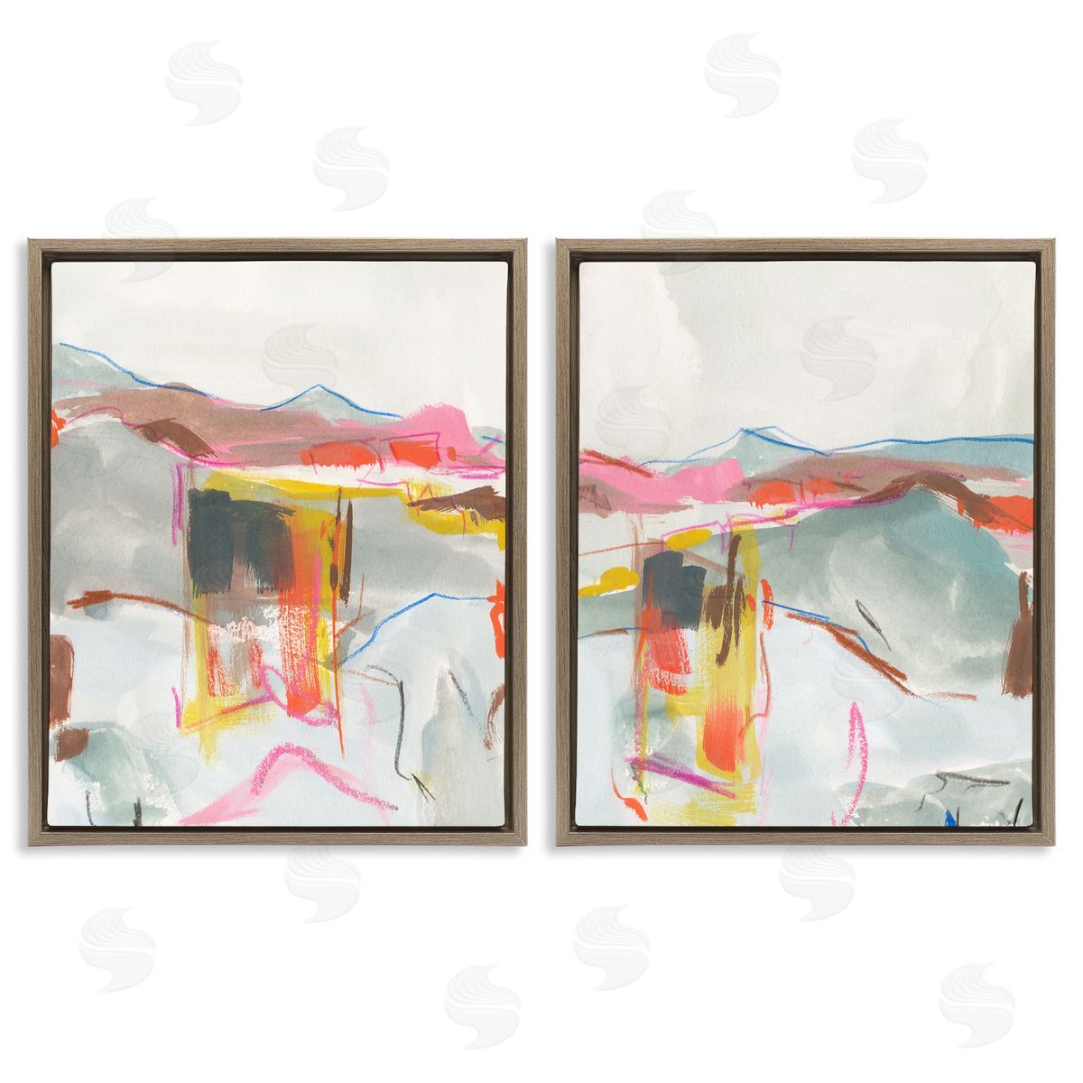 Restless Soft Mountain Abstract Brown Floating Frame Canvas Wall Art, Home Decor by Melissa Wang