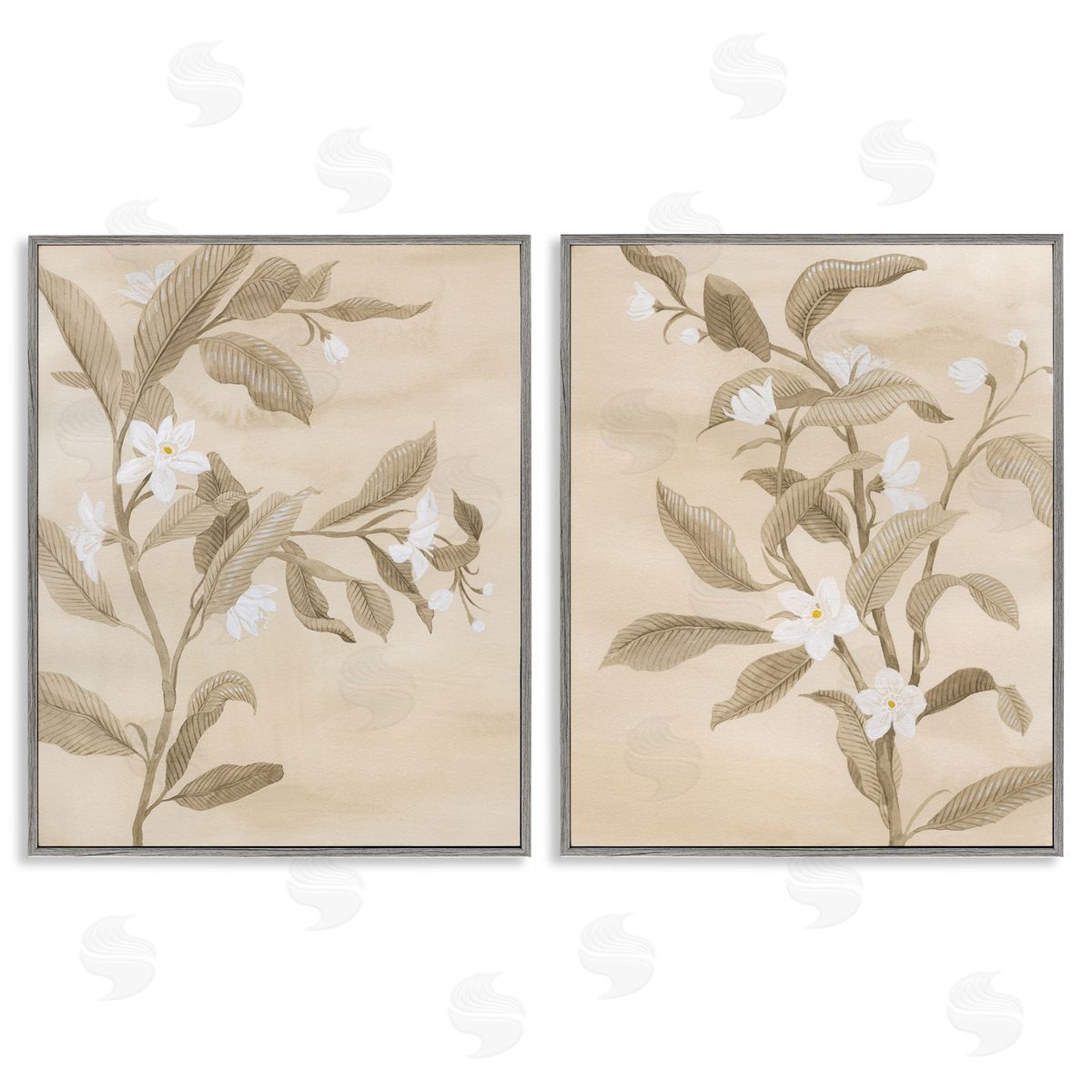 White Daffodils Budding Grey Frame Print Wall Art, Home Decor by Grace Popp