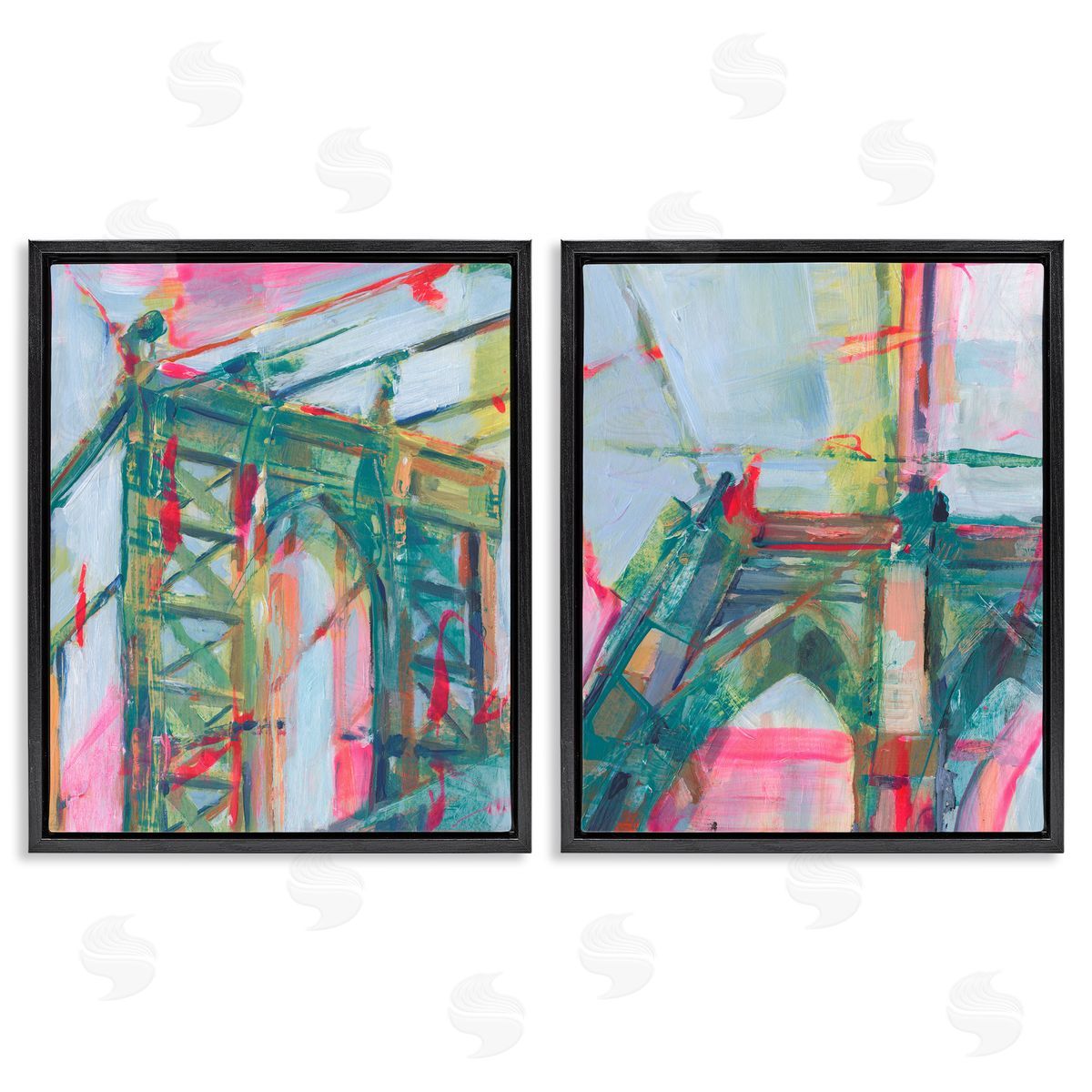 Bridge Arches Abstractions Black Floating Frame Canvas Wall Art, Home Decor by Ethan Harper