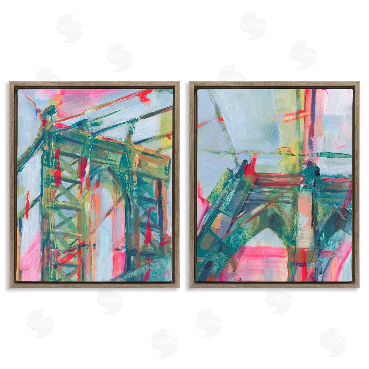 Bridge Arches Abstractions Brown Floating Frame Canvas Wall Art, Home Decor by Ethan Harper