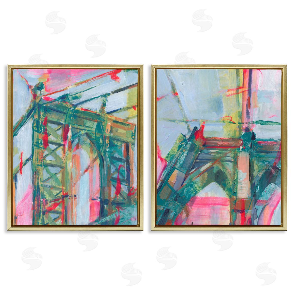 Bridge Arches Abstractions Gold Floating Frame Canvas Wall Art, Home Decor by Ethan Harper