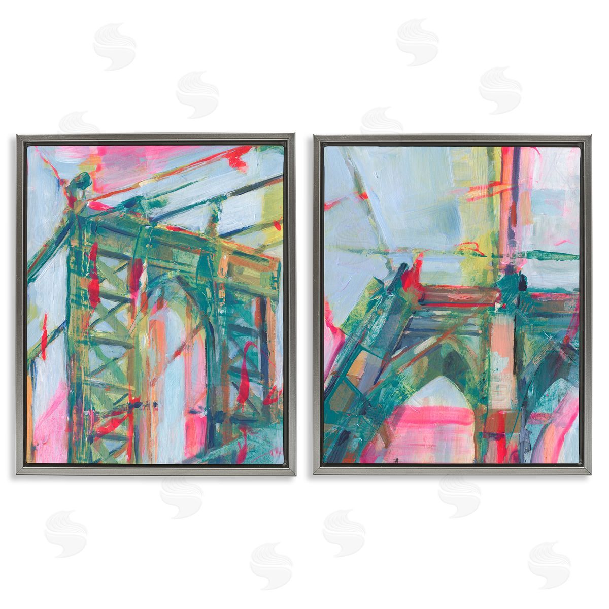 Bridge Arches Abstractions Grey Floating Frame Canvas Wall Art, Home Decor by Ethan Harper