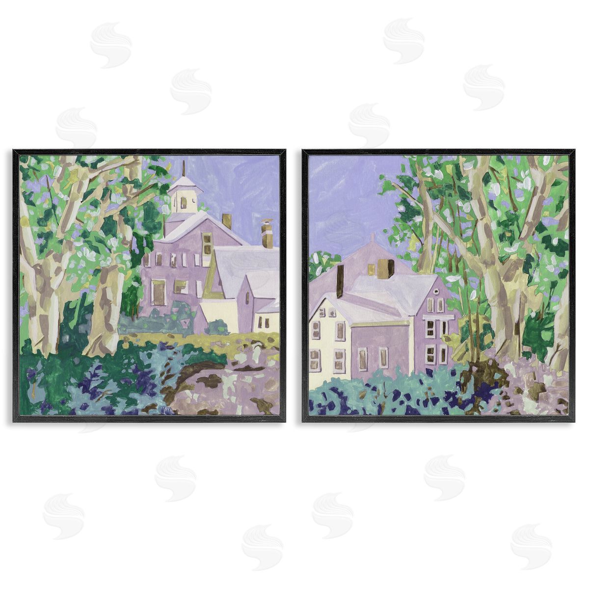 Quaint Scenic Houses Black Frame Print Wall Art, Home Decor by Melissa Wang
