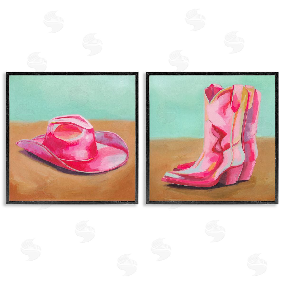 Pink Theme Cowgirl Fashion Black Frame Print Wall Art, Home Decor by Grace Popp
