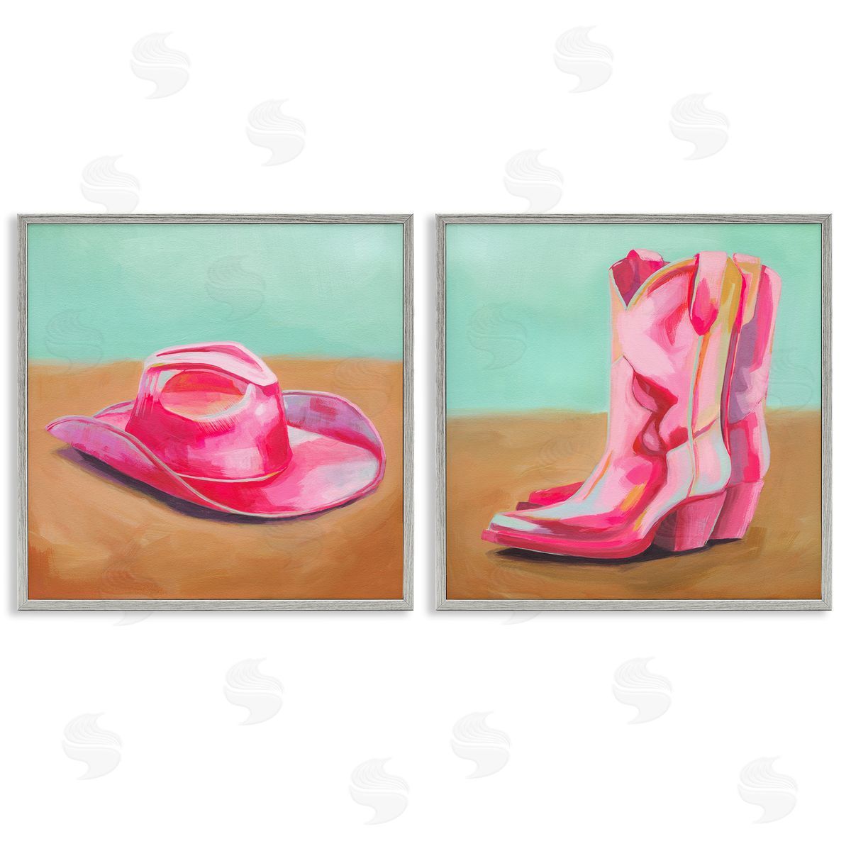 Pink Theme Cowgirl Fashion Grey Frame Print Wall Art, Home Decor by Grace Popp