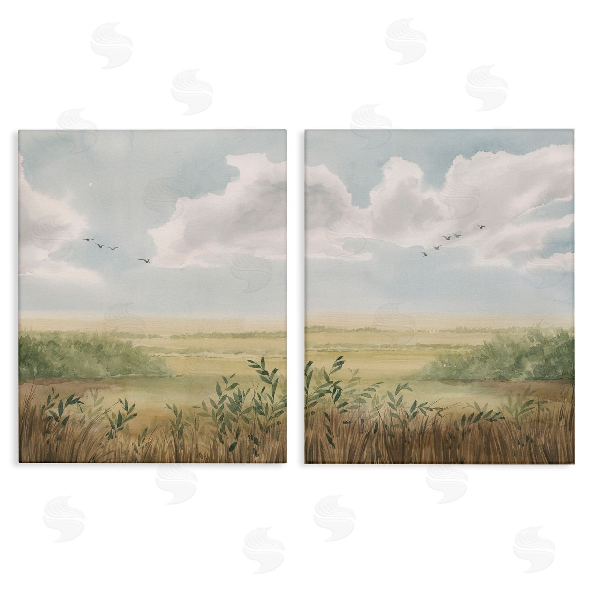 Birds over Country Pastures Canvas Wall Art, Home Decor by Grace Popp