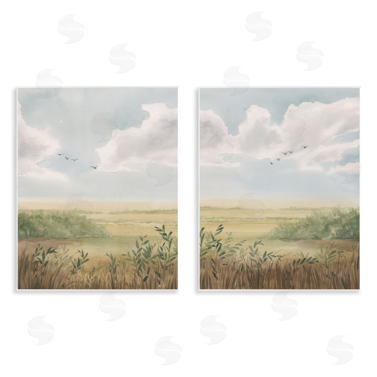 Birds over Country Pastures Wood Plaque Wall Art, Home Decor by Grace Popp