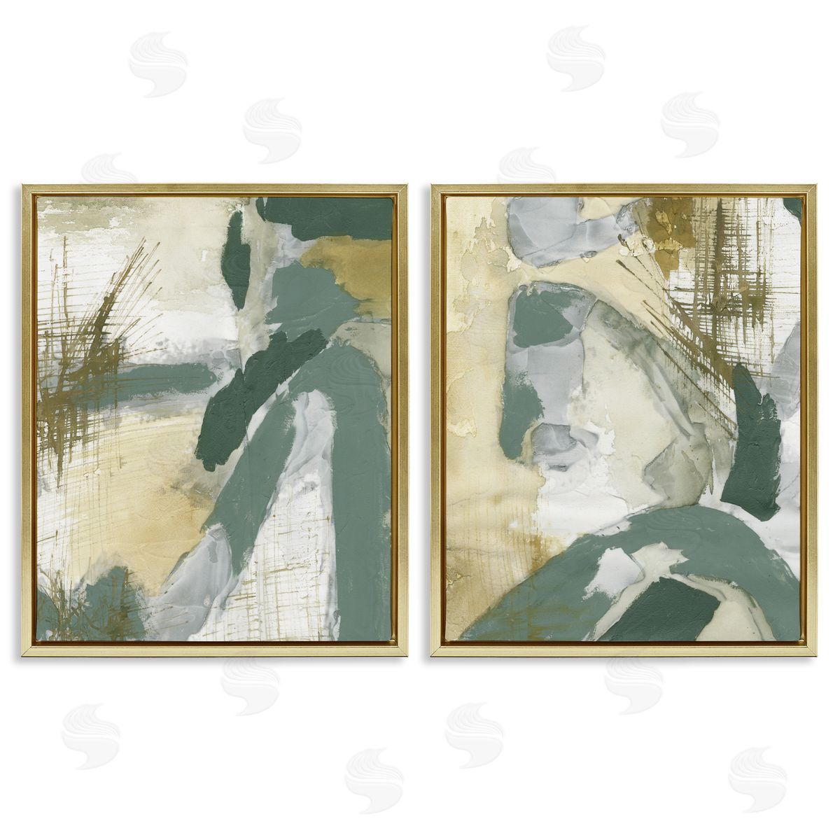 Rustic Abstraction in Neutrals Gold Floating Frame Canvas Wall Art, Home Decor by Vanna Lam