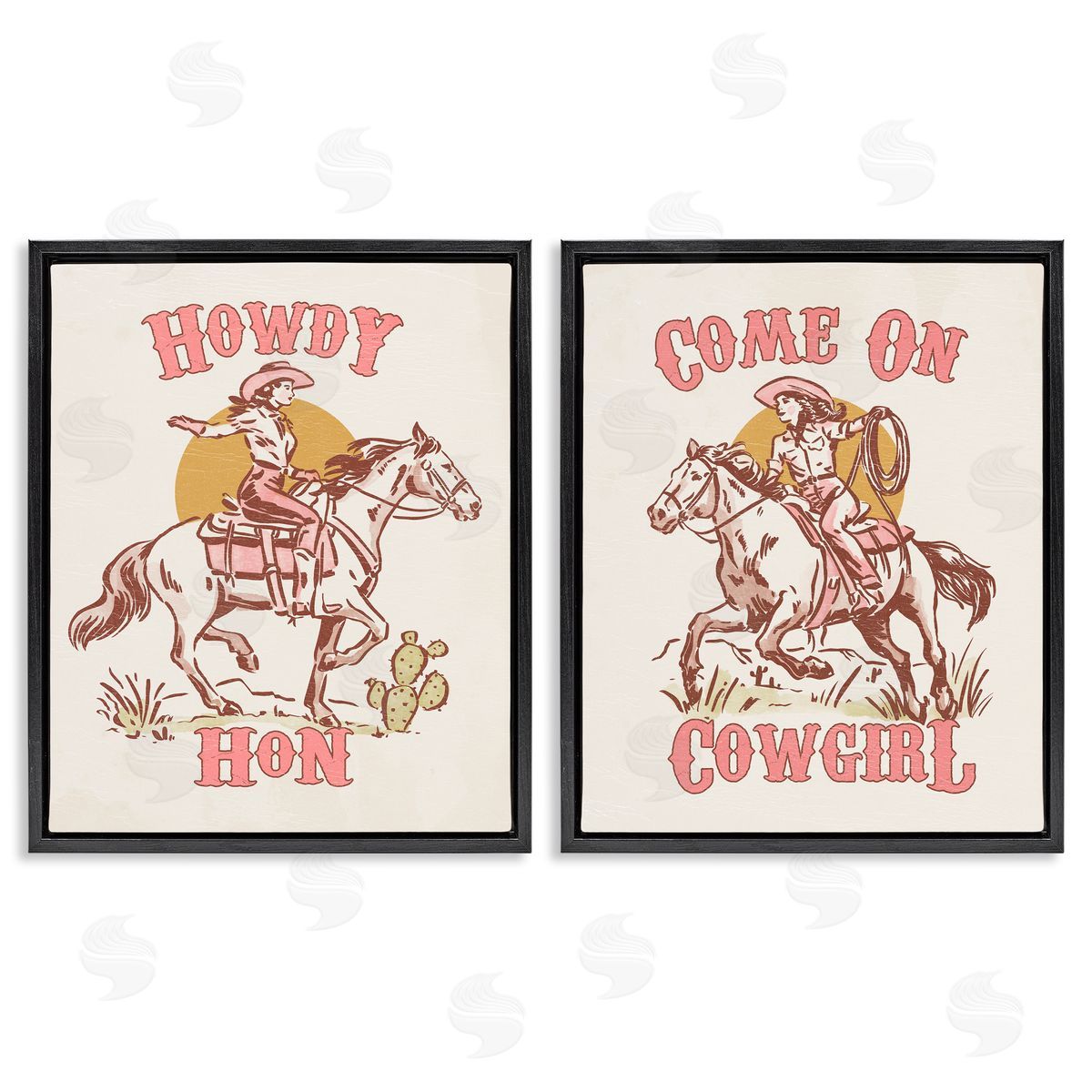 Pastel Cowgirl Phrases Black Floating Frame Canvas Wall Art, Home Decor by Victoria Barnes