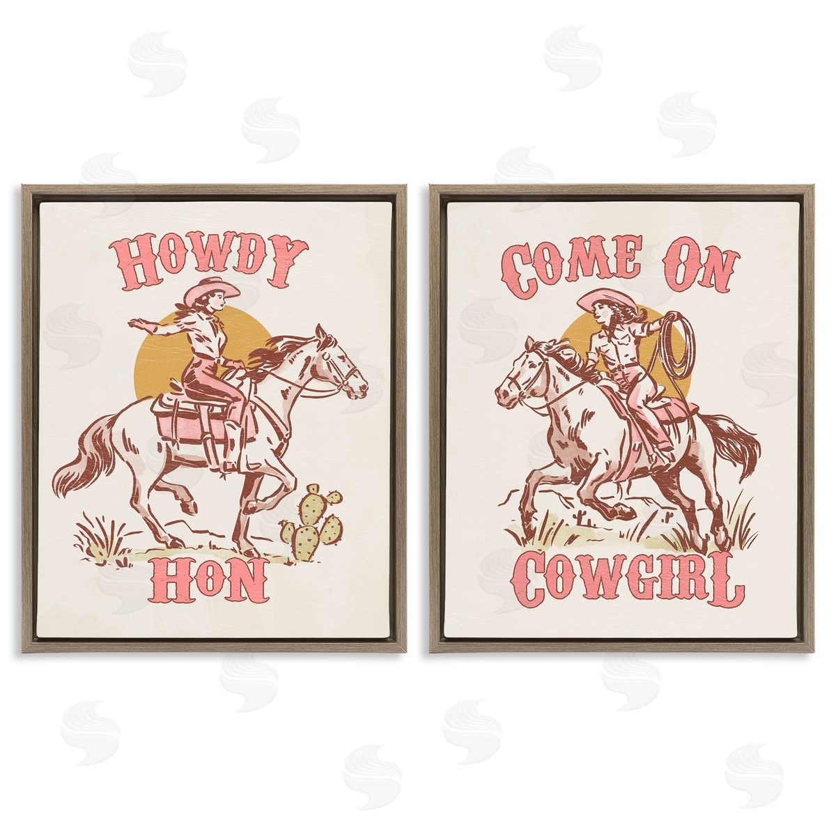Pastel Cowgirl Phrases Brown Floating Frame Canvas Wall Art, Home Decor by Victoria Barnes