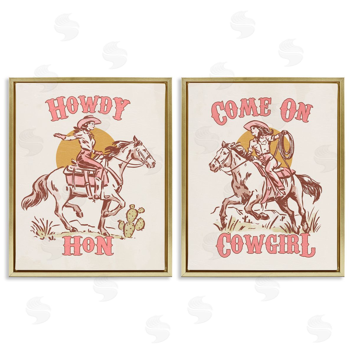 Pastel Cowgirl Phrases Gold Floating Frame Canvas Wall Art, Home Decor by Victoria Barnes