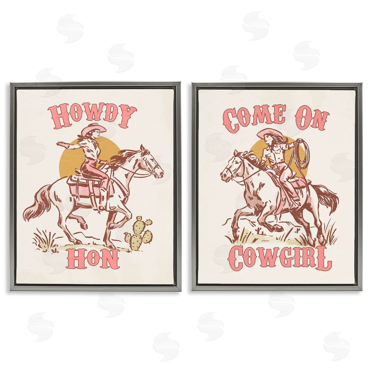 Pastel Cowgirl Phrases Grey Floating Frame Canvas Wall Art, Home Decor by Victoria Barnes