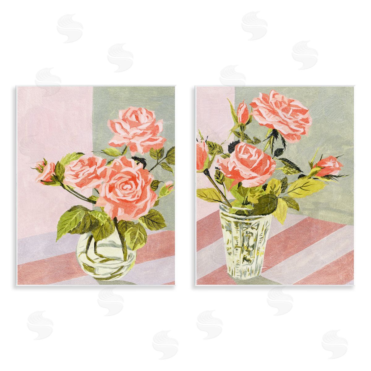 Pink Rose Bouquets in Glass Wood Plaque Wall Art, Home Decor by Melissa Wang