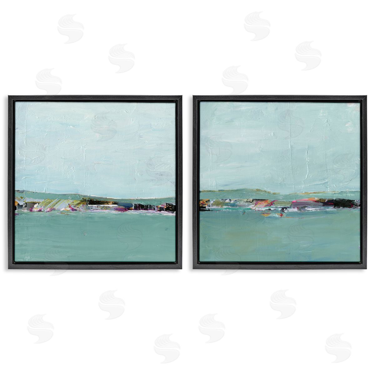 Abstract Sea Distant Cliffs Black Floating Frame Canvas Wall Art, Home Decor by Ethan Harper