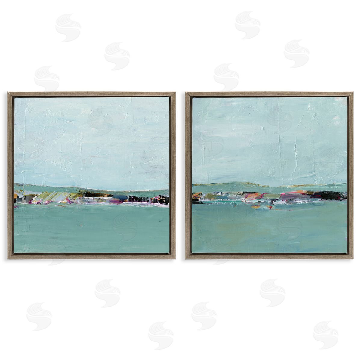Abstract Sea Distant Cliffs Brown Floating Frame Canvas Wall Art, Home Decor by Ethan Harper
