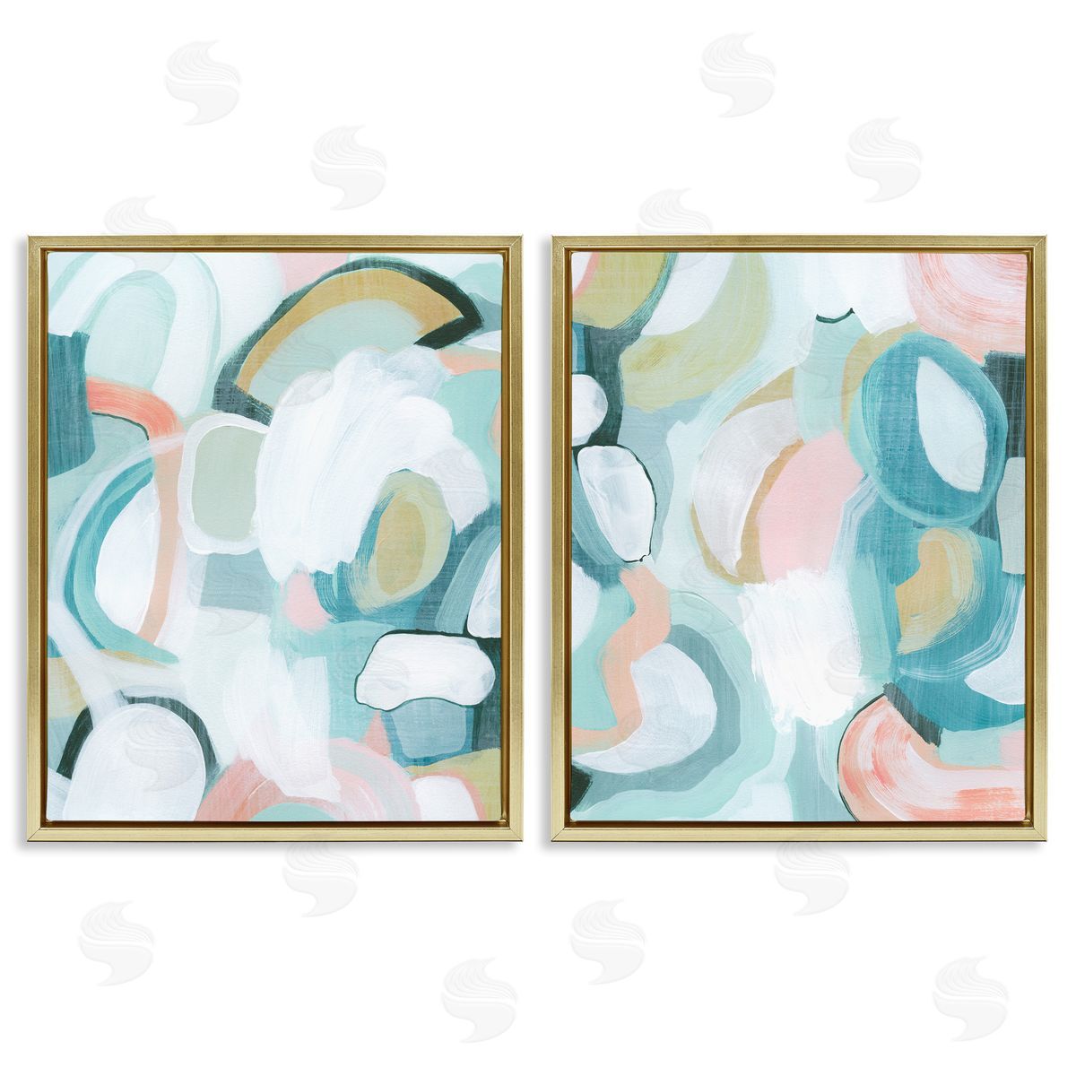 Pastel Pink & Blue Gold Floating Frame Canvas Wall Art, Home Decor by Grace Popp
