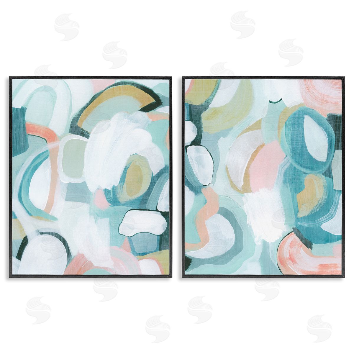 Pastel Pink & Blue Black Frame Print Wall Art, Home Decor by Grace Popp