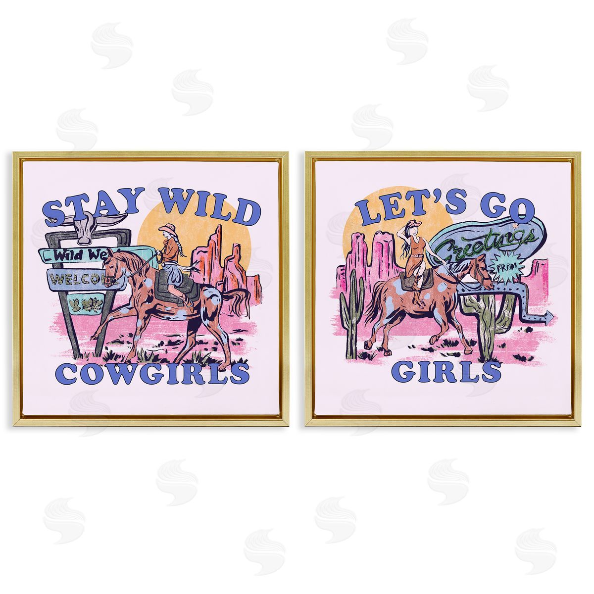 Pink Cowgirl Phrases Gold Floating Frame Canvas Wall Art, Home Decor by Melissa Wang