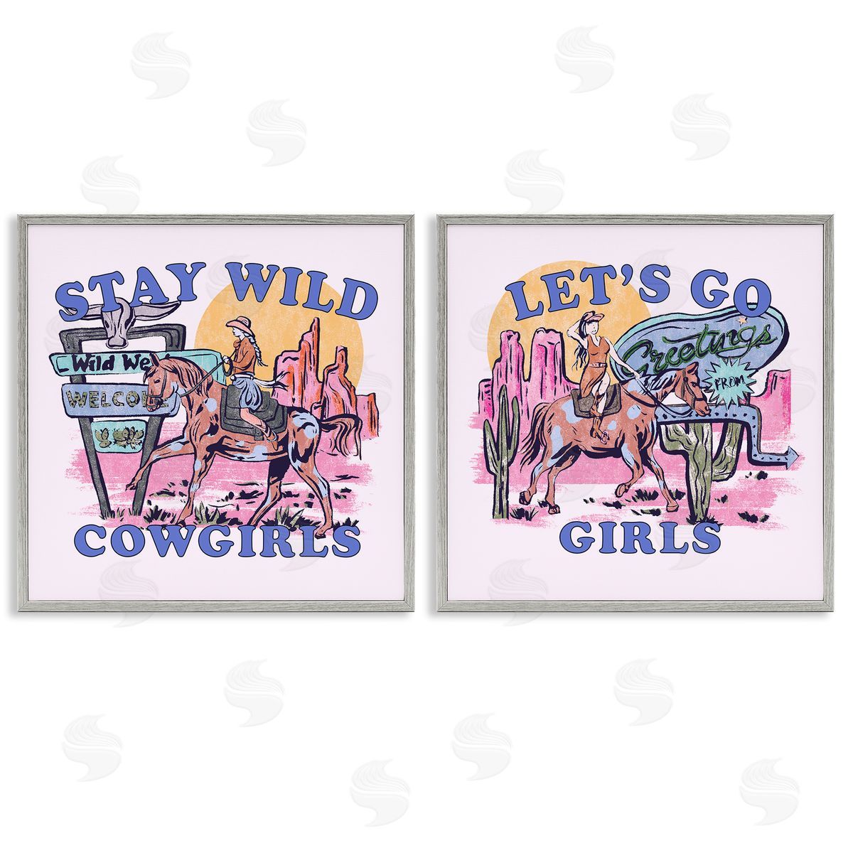 Pink Cowgirl Phrases Grey Frame Print Wall Art, Home Decor by Melissa Wang