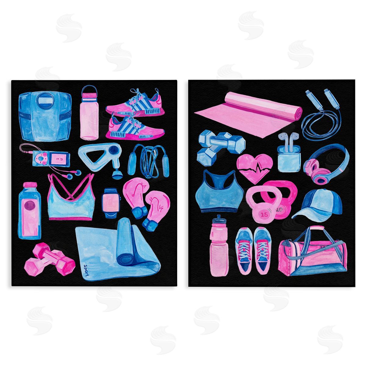 Exercise Gear Pink & Blue Canvas Wall Art, Home Decor by Melissa Wang