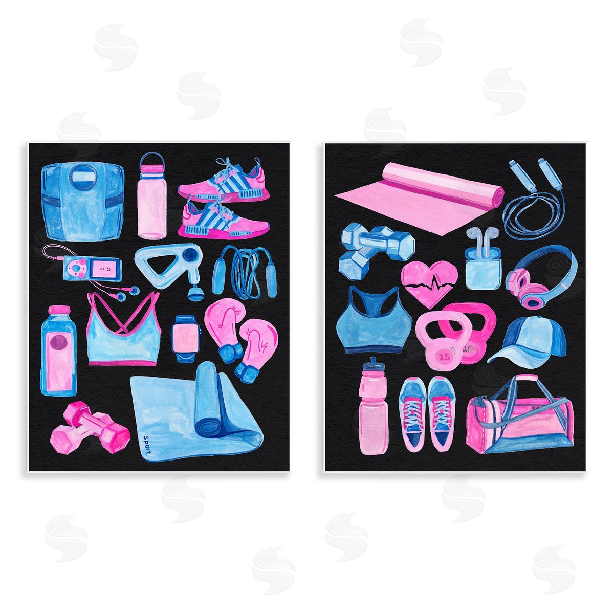 Exercise Gear Pink & Blue Wood Plaque Wall Art, Home Decor by Melissa Wang