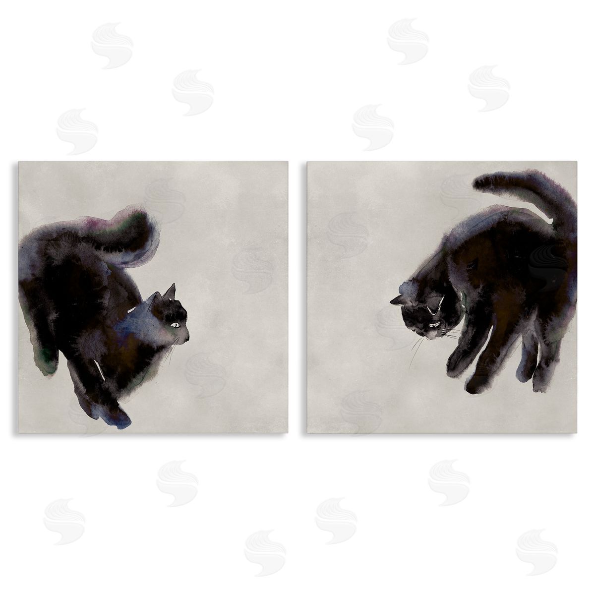Fuzzy Black Cats on Beige Canvas Wall Art, Home Decor by Melissa Wang