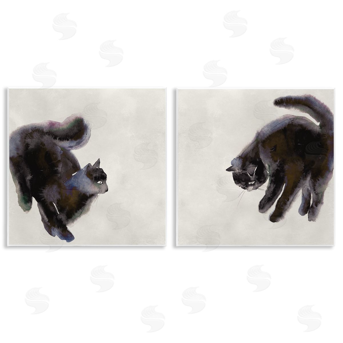 Fuzzy Black Cats on Beige Wood Plaque Wall Art, Home Decor by Melissa Wang