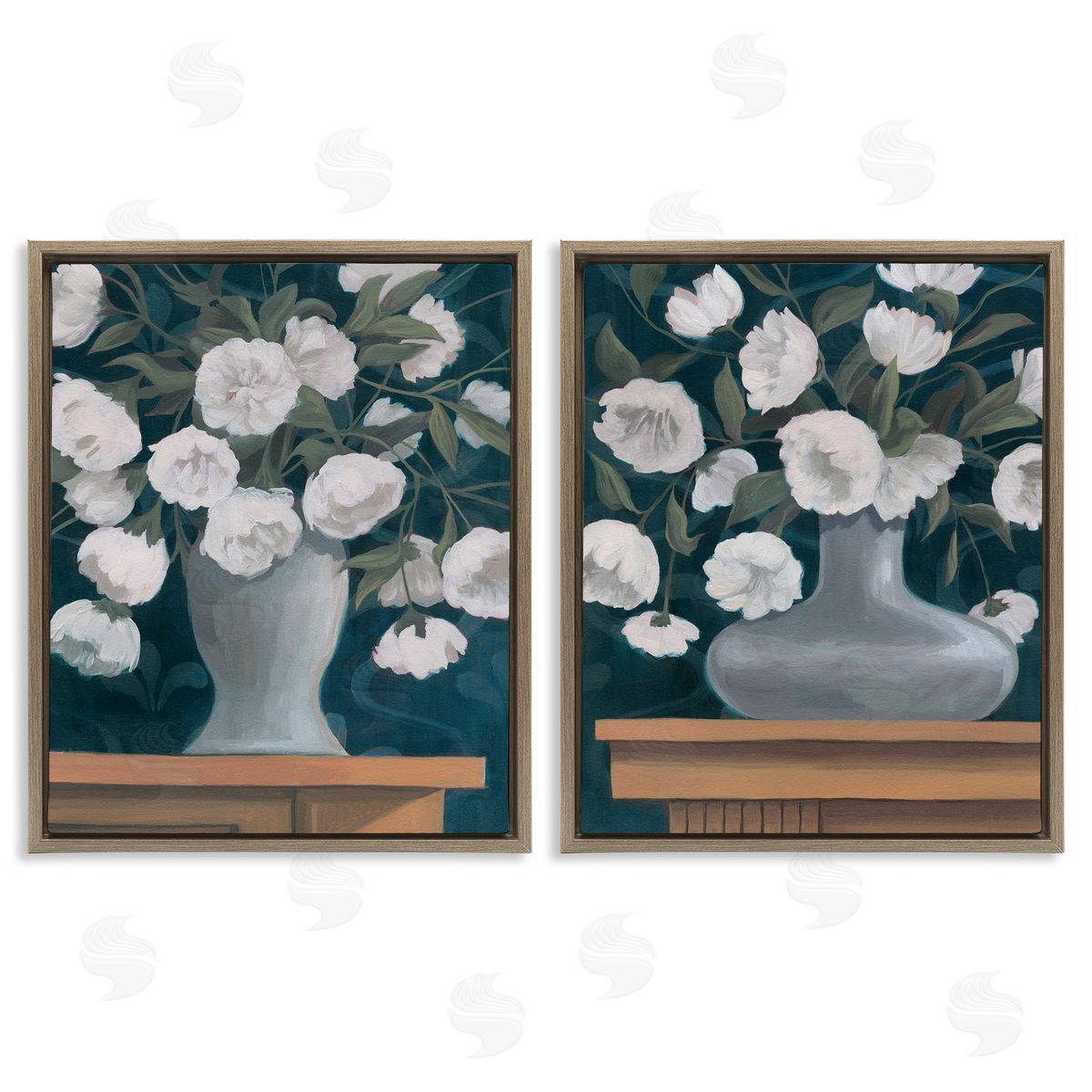 Flower Vases on Table Top Brown Floating Frame Canvas Wall Art, Home Decor by Grace Popp