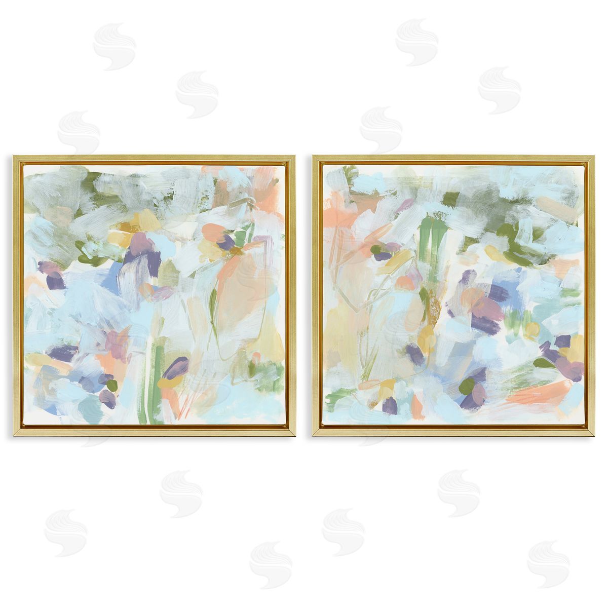 Pastel Abstract Expressions Gold Floating Frame Canvas Wall Art, Home Decor by June Erica Vess