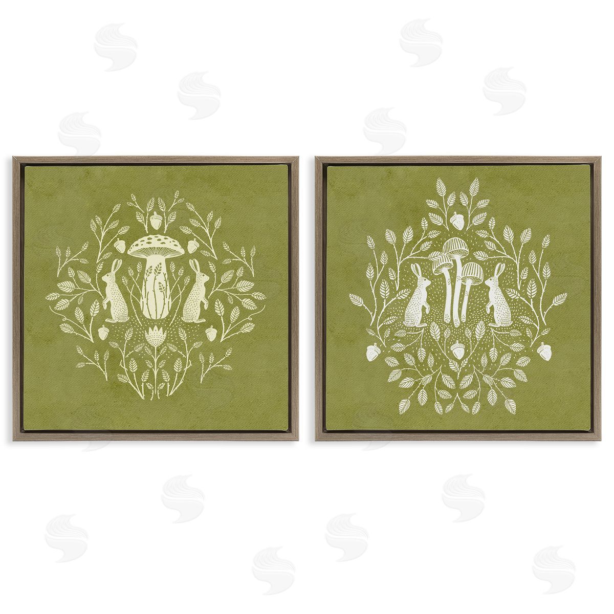 Boho Bunnies & Mushrooms Brown Floating Frame Canvas Wall Art, Home Decor by Katie O'Shea