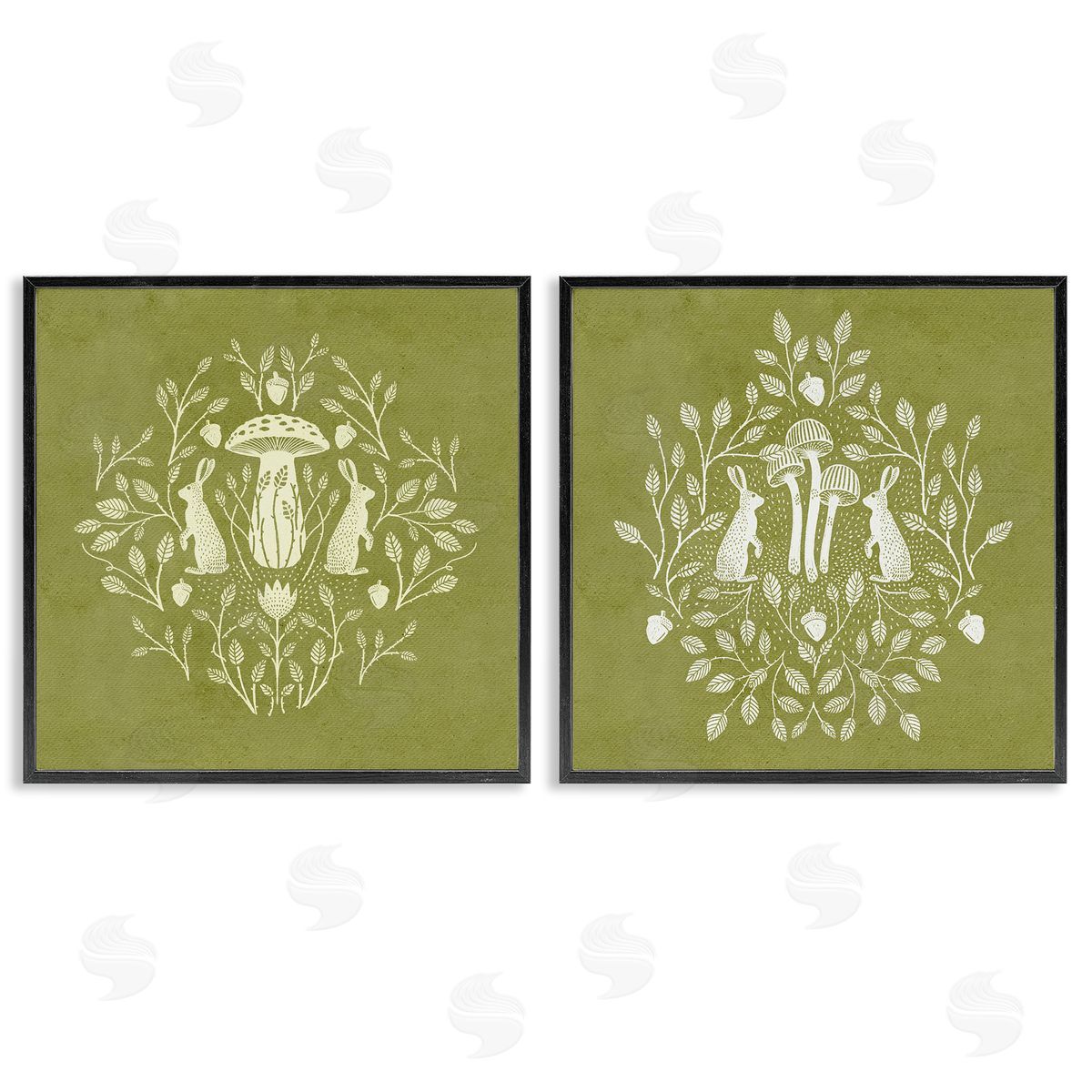 Boho Bunnies & Mushrooms Black Frame Print Wall Art, Home Decor by Katie O'Shea