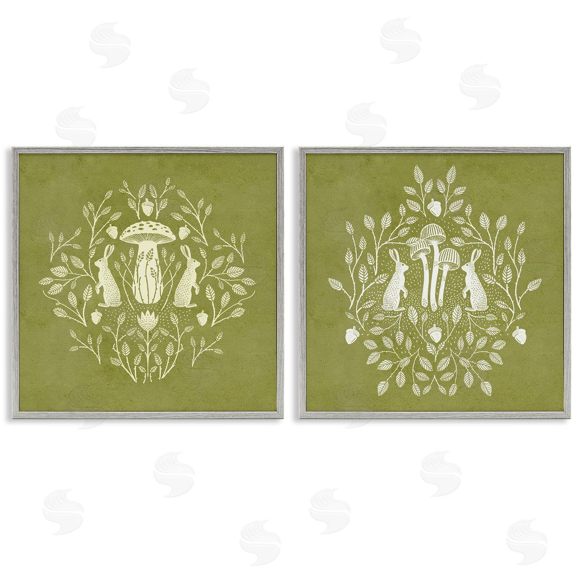 Boho Bunnies & Mushrooms Grey Frame Print Wall Art, Home Decor by Katie O'Shea