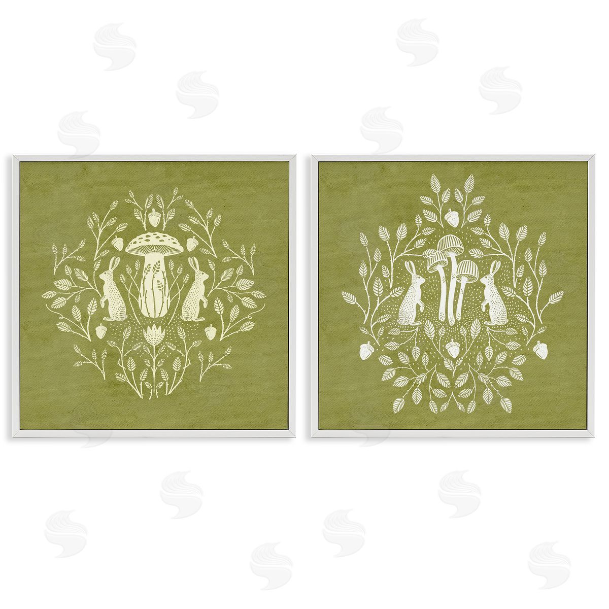 Boho Bunnies & Mushrooms White Frame Print Wall Art, Home Decor by Katie O'Shea