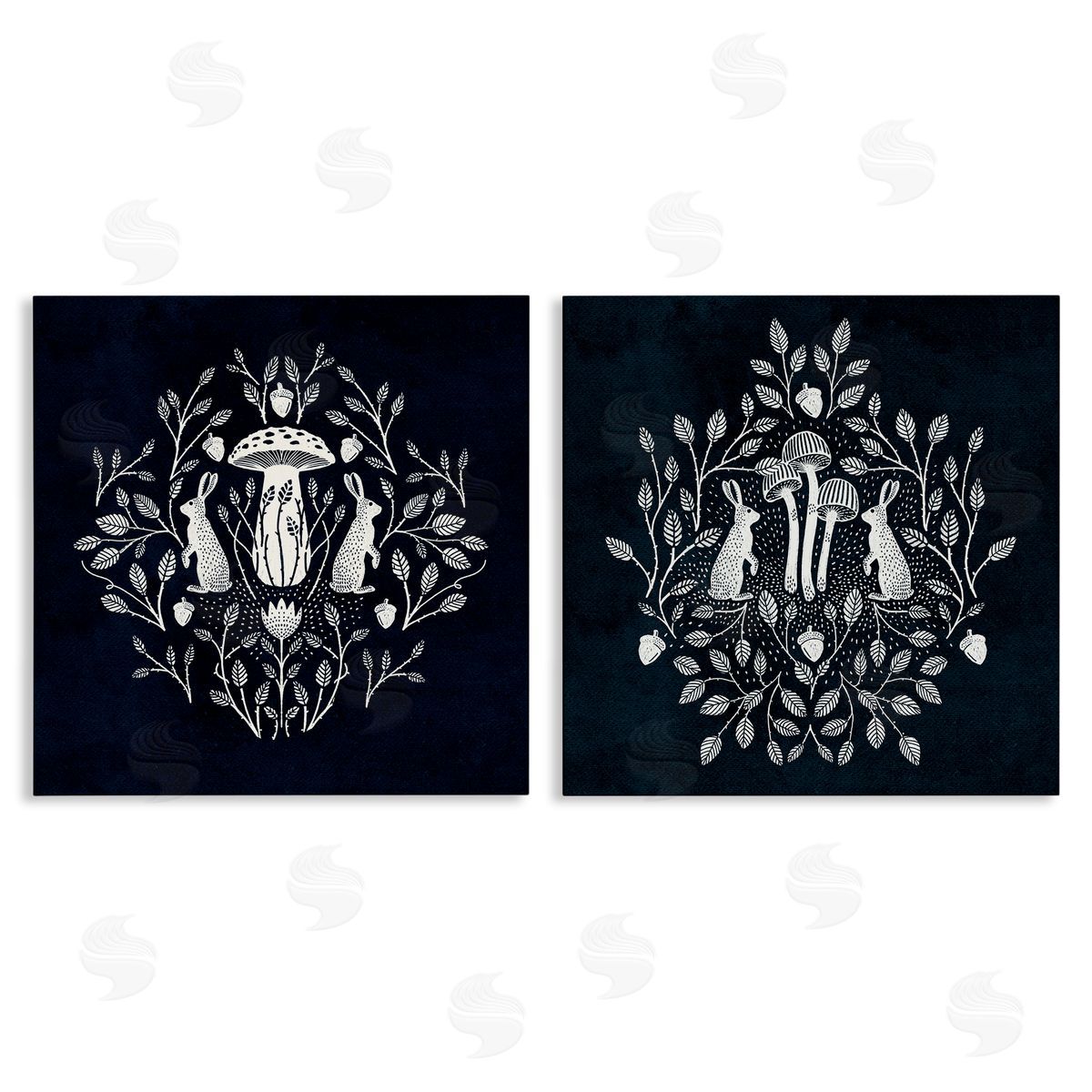 Boho Mirrored Floral Bunnies Canvas Wall Art, Home Decor by Katie O'Shea