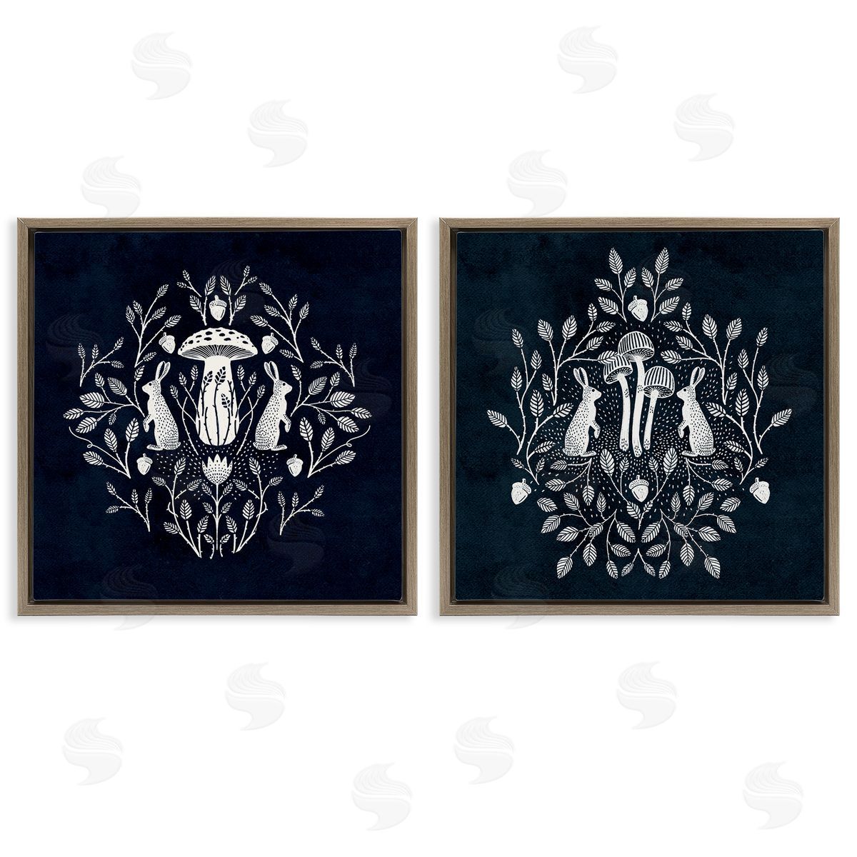 Boho Mirrored Floral Bunnies Brown Floating Frame Canvas Wall Art, Home Decor by Katie O'Shea