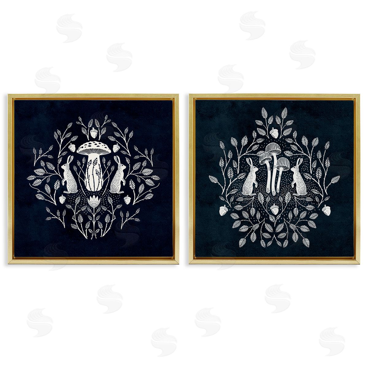 Boho Mirrored Floral Bunnies Gold Floating Frame Canvas Wall Art, Home Decor by Katie O'Shea