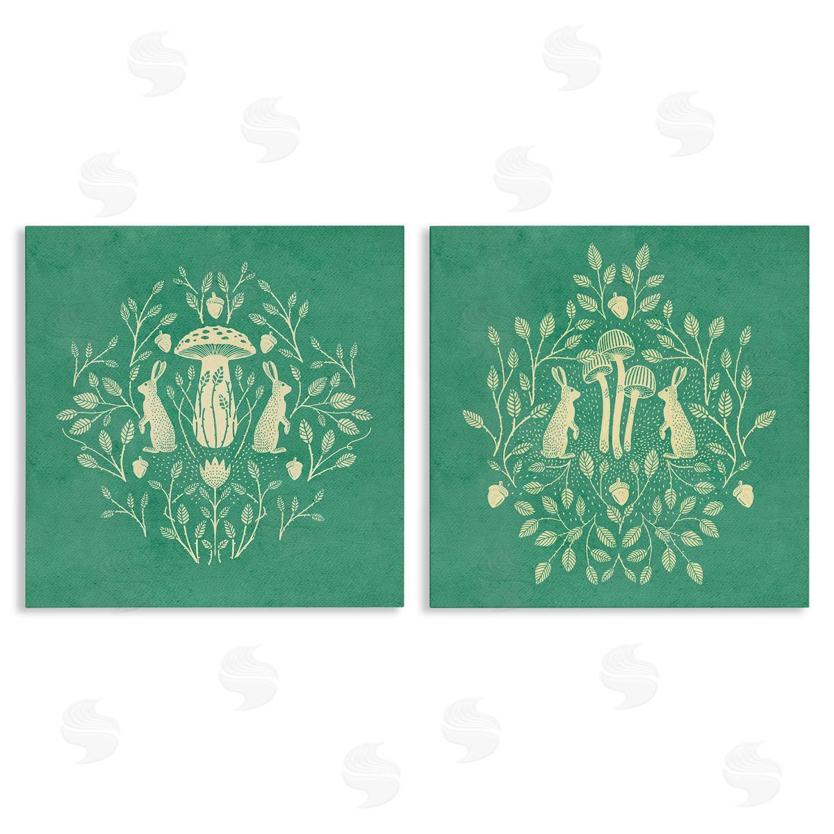 Boho Symmetrical Rabbits Canvas Wall Art, Home Decor by Katie O'Shea