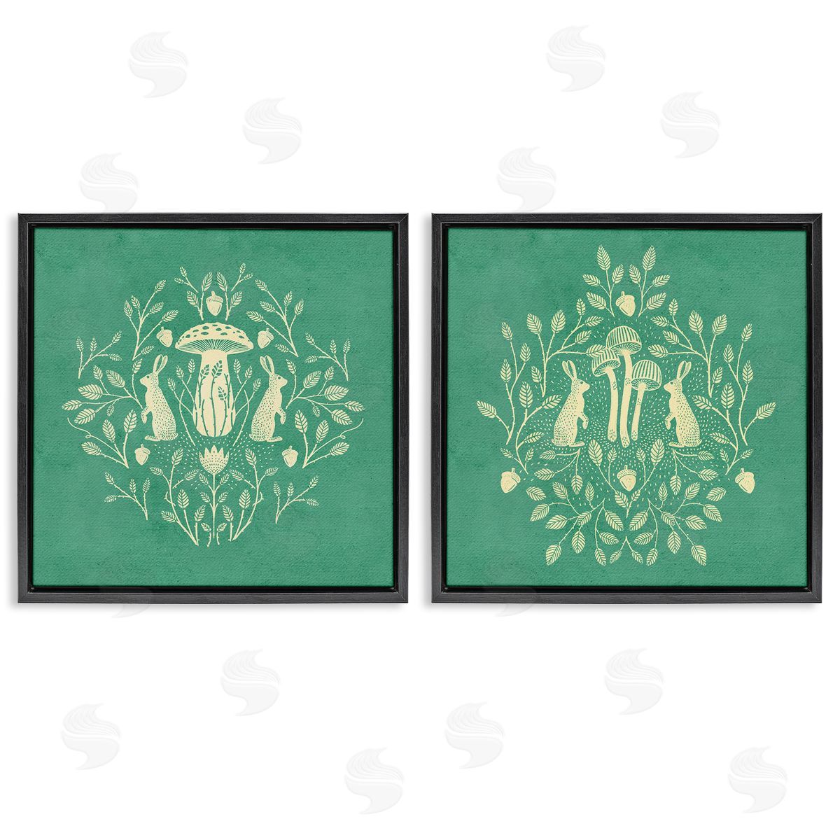 Boho Symmetrical Rabbits Black Floating Frame Canvas Wall Art, Home Decor by Katie O'Shea
