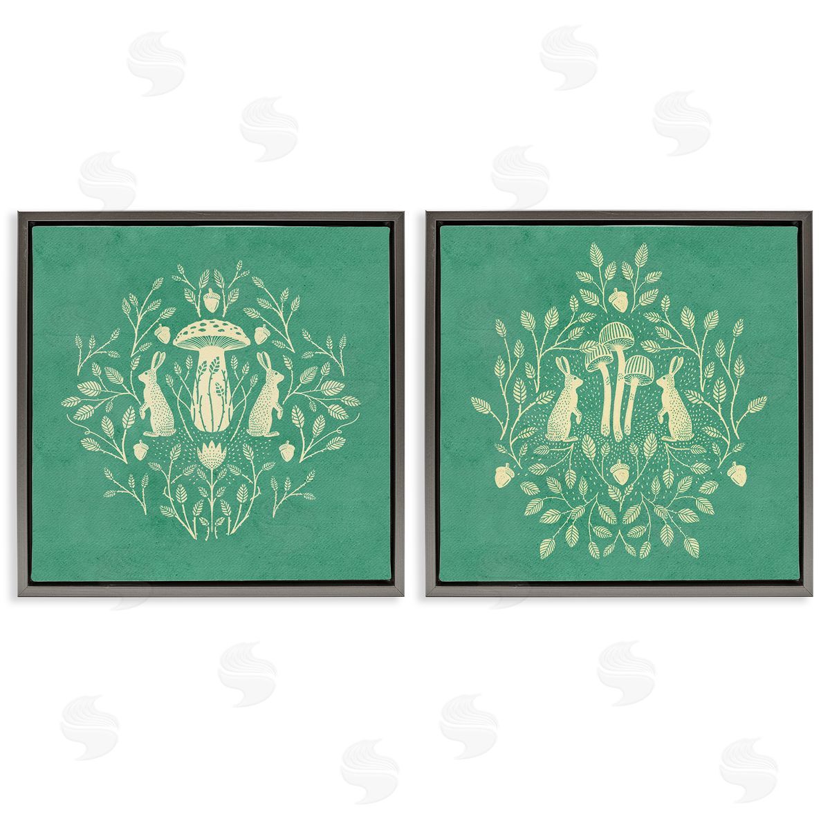 Boho Symmetrical Rabbits Grey Floating Frame Canvas Wall Art, Home Decor by Katie O'Shea