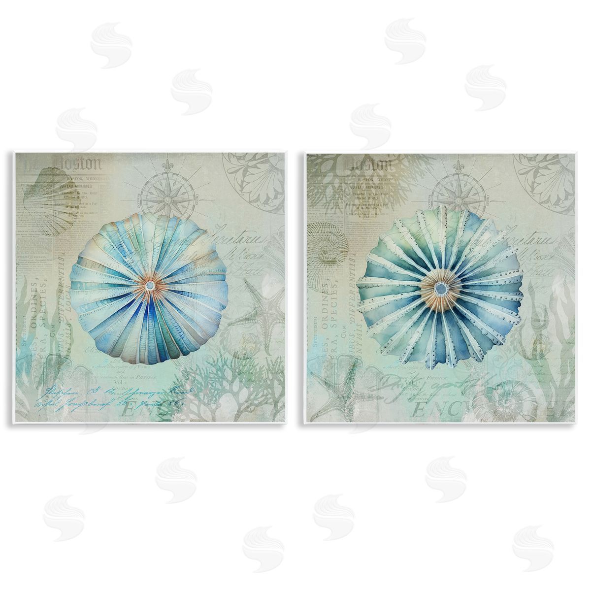 Vintage Blue Sea Urchins Wood Plaque Wall Art, Home Decor by Andrea Haase