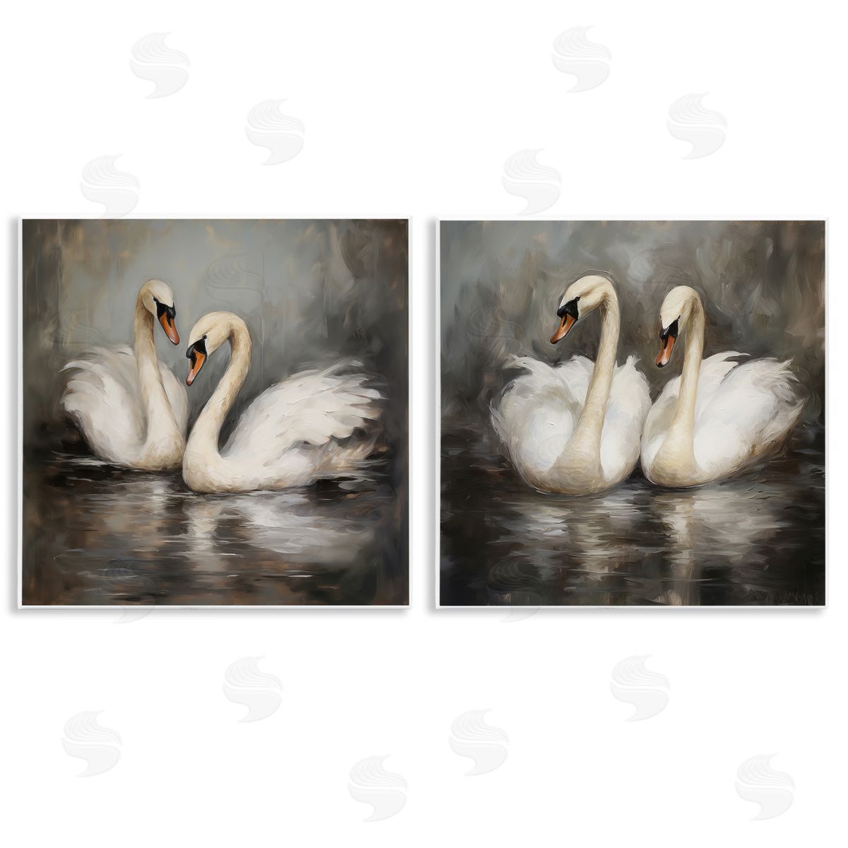 Twin Swans with Reflections Wood Plaque Wall Art, Home Decor by Novae