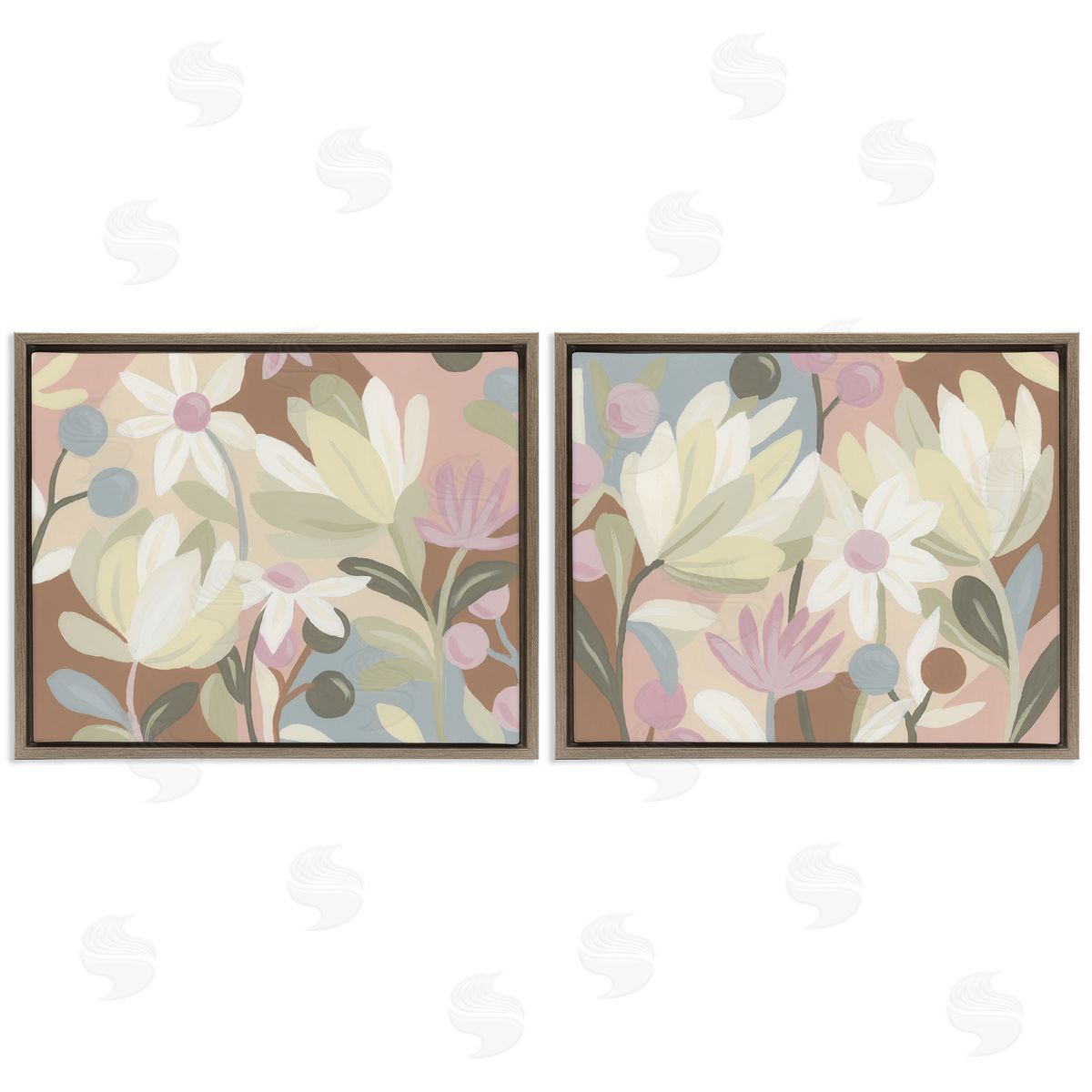 Charming Muted Foliage Brown Floating Frame Canvas Wall Art, Home Decor by June Erica Vess