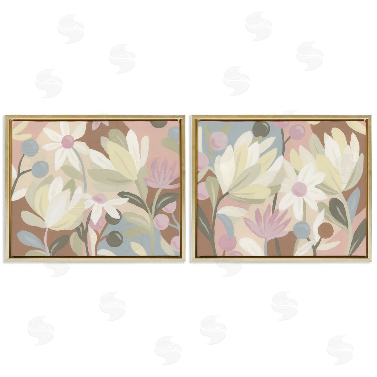 Charming Muted Foliage Gold Floating Frame Canvas Wall Art, Home Decor by June Erica Vess