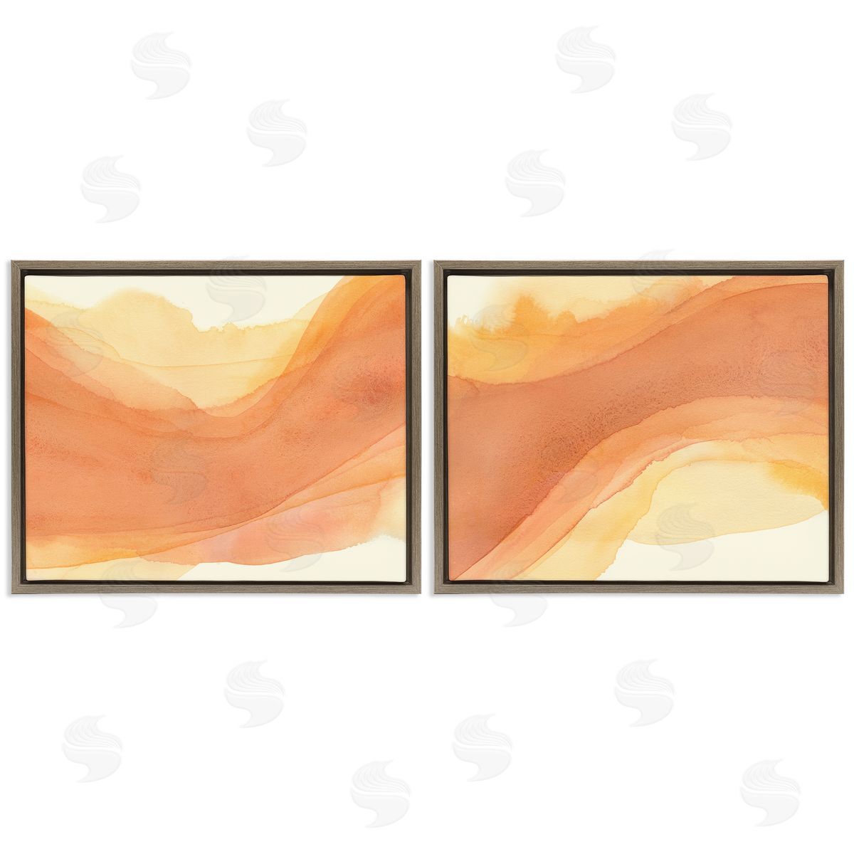 Curving Orange Waves Brown Floating Frame Canvas Wall Art, Home Decor by Grace Popp