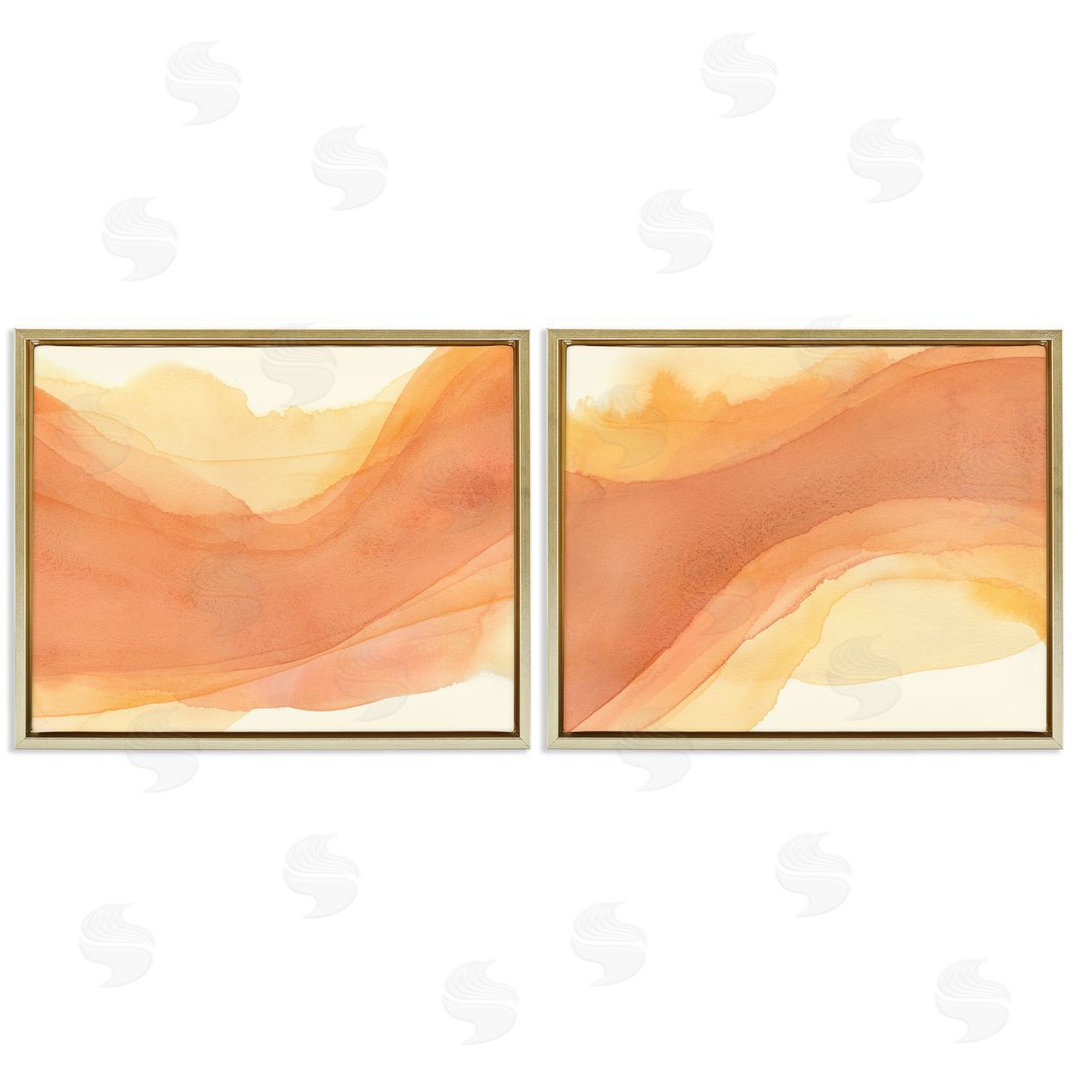 Curving Orange Waves Gold Floating Frame Canvas Wall Art, Home Decor by Grace Popp