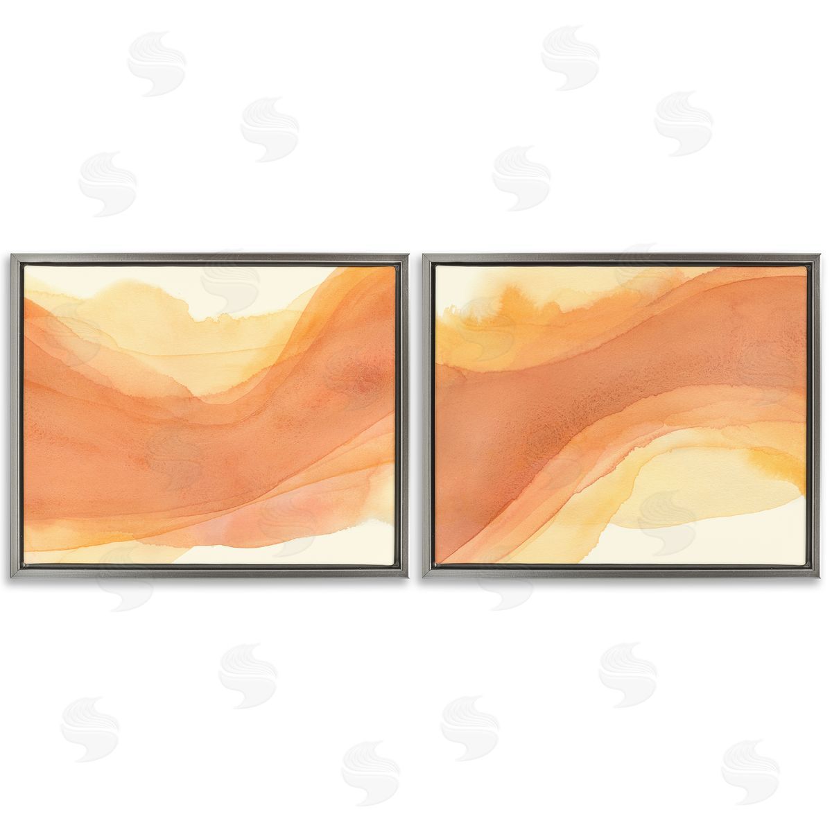Curving Orange Waves Grey Floating Frame Canvas Wall Art, Home Decor by Grace Popp
